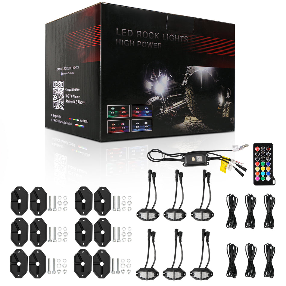 6/8 Pods Wide Angle RGB LED Rock Lights APP/Remote Control Neon LED Under Car Chase Lighting Kits for Off-Road UTV ATV Touring