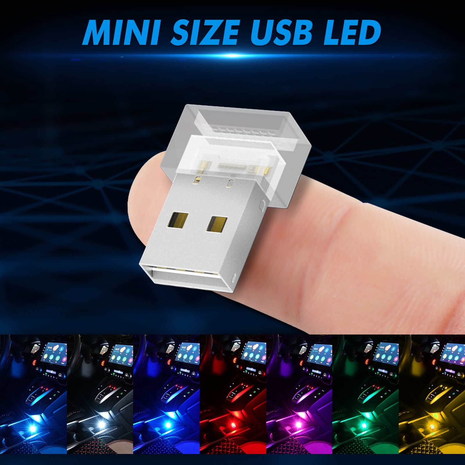 BEVINSEE 7 PCS Mini USB Car Light Universal Portable USB Atmosphere Light DC 5V