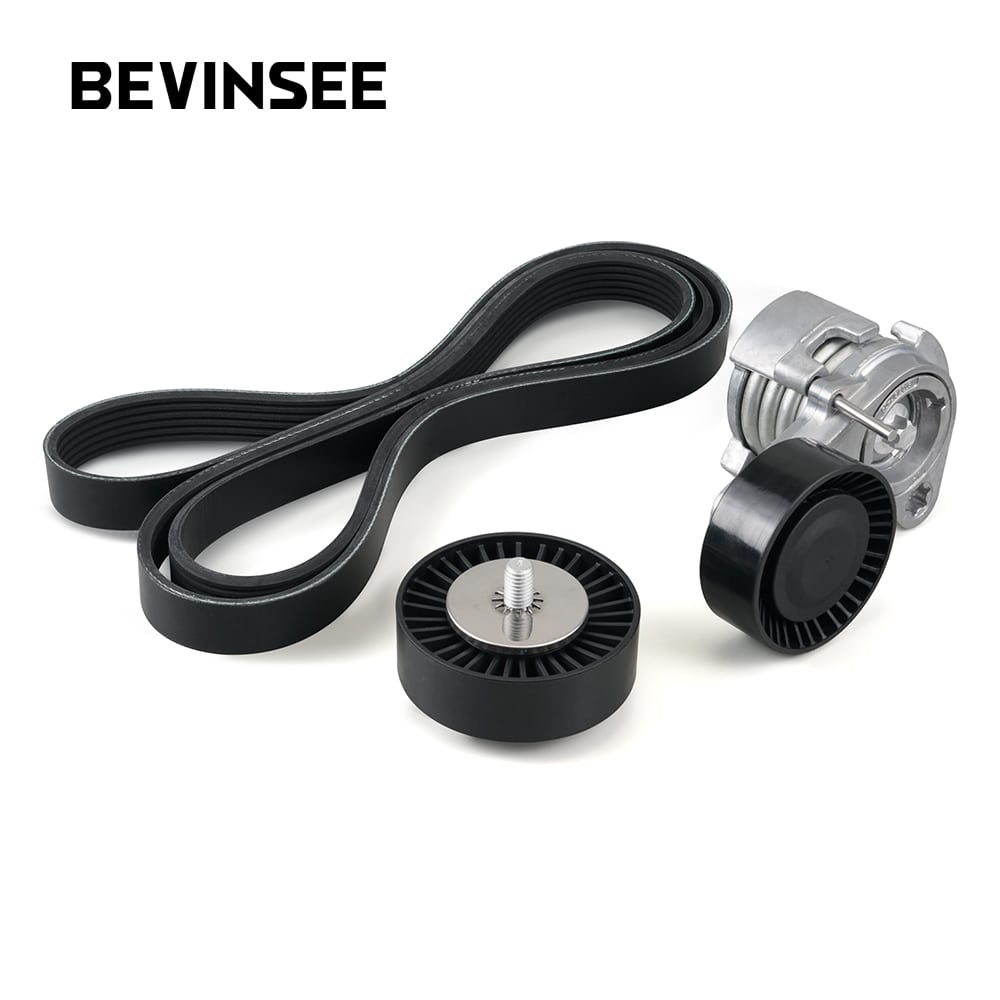 BEVINSEE Drive Belt Pulley Tensioner Kit with Bolt For BMW E90 E91 E92 E93 E60 E83 N52 Engine