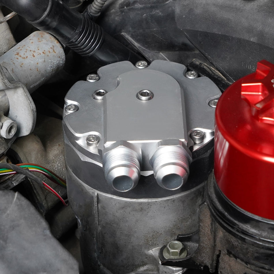 BEVINSEE Oil Filter Lid Cap With Cooler Fittings and Sensor Ports for BMW M52/M54/M56