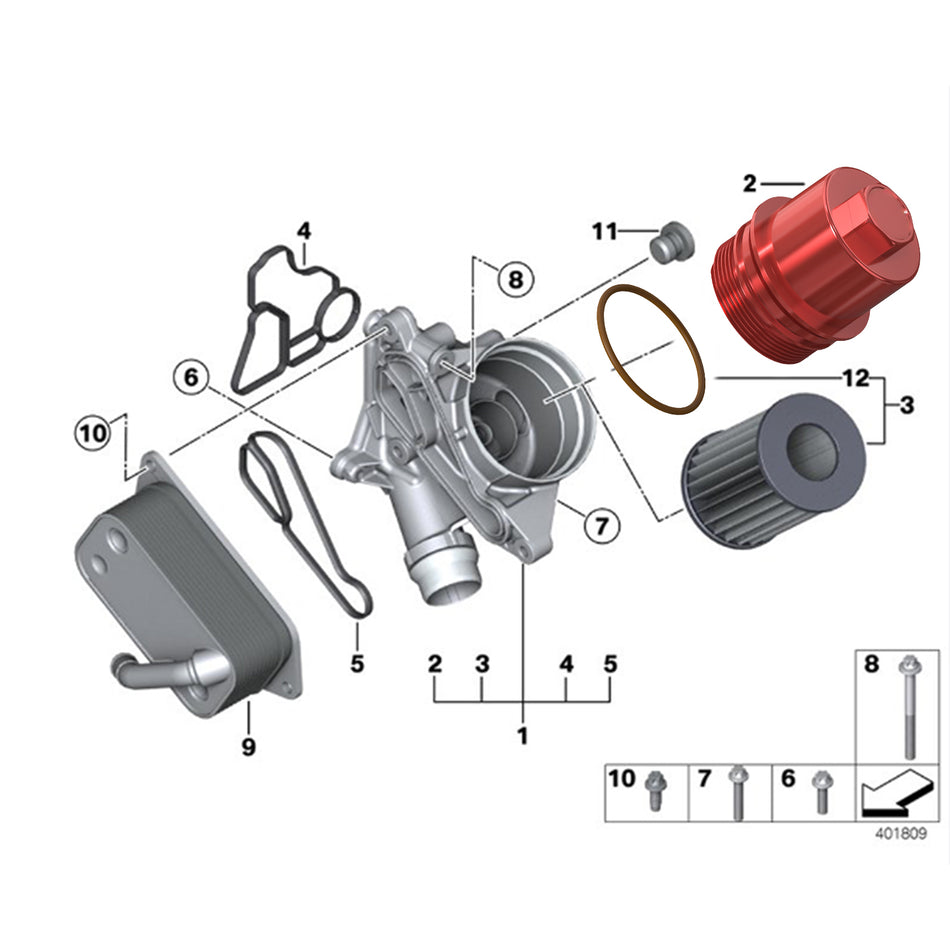 BEVINSEE Oil Filter Housing Cap with Seal O-ring 11428583895 For BMW B58 F20 F30 G20 F32 G05 G01 340i M140i M240i 2017+