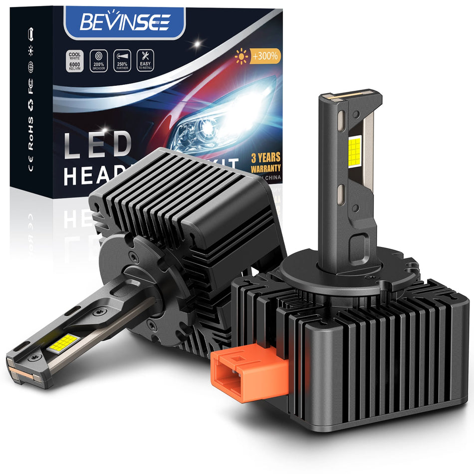 BEVINSEE D3S D3R LED Headlight Bulbs High Low Beam Bright White Xenon Replace