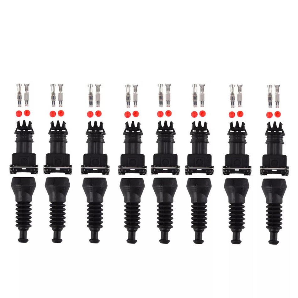 8 Set Junior Power Timer Fuel Injector Plug Connector 2 Pin For Bosch EV1