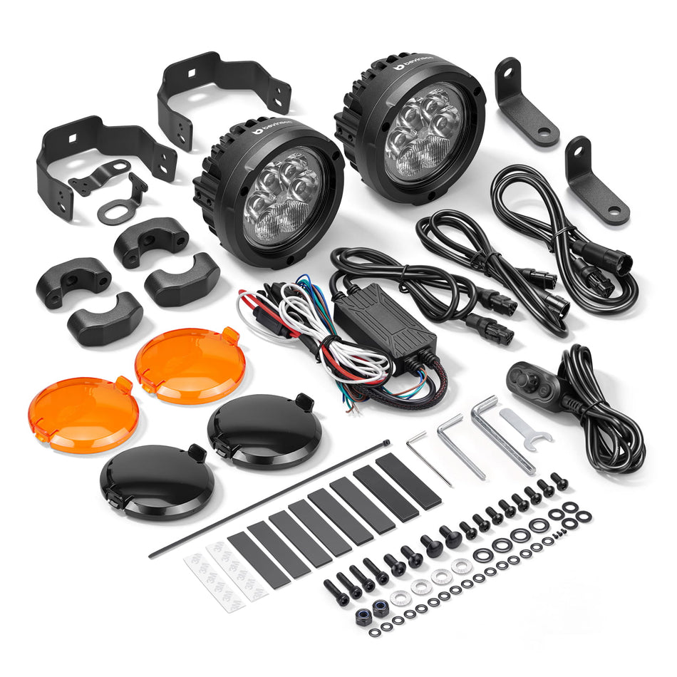 High/Low Beam Auxiliary Lights with White & Amber DRL for ADV Touring Off-Road Motorcycles