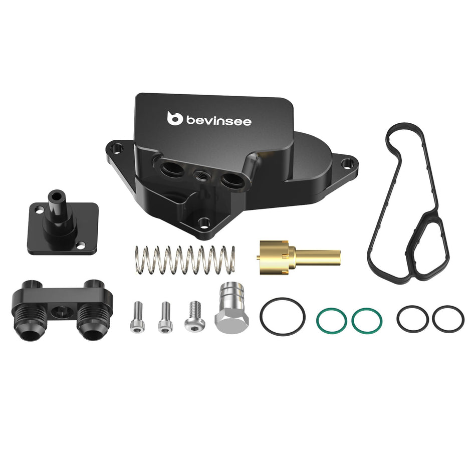 BEVINSEE Oil Cooler Adapter with Low Thermostat Upgraded For BMW N54 N55