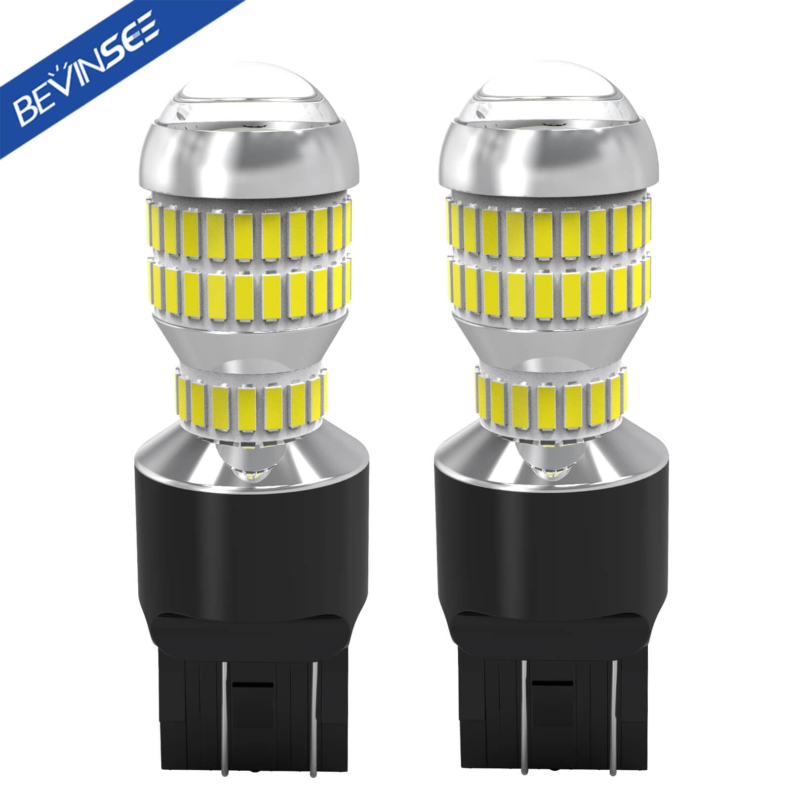 BEVINSEE T20 7440 6000K White LED Backup Reverse Light Bulbs projector lens 2600LM 1:1