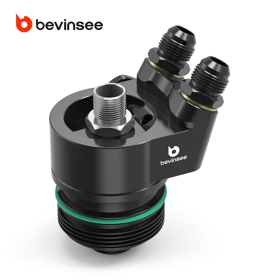 BEVINSEE Aluminum AN10 Integrated Thermostatic Oil Cooler Adapter For 1.8t/2.0t VW GEN3 EA888 GOLF MK7 Mk7.5