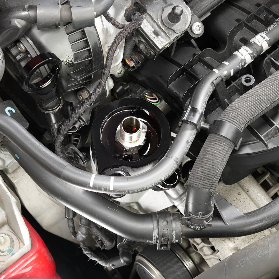 BEVINSEE Aluminum AN10 Integrated Thermostatic Oil Cooler Adapter For 1.8t/2.0t VW GEN3 EA888 GOLF MK7 Mk7.5