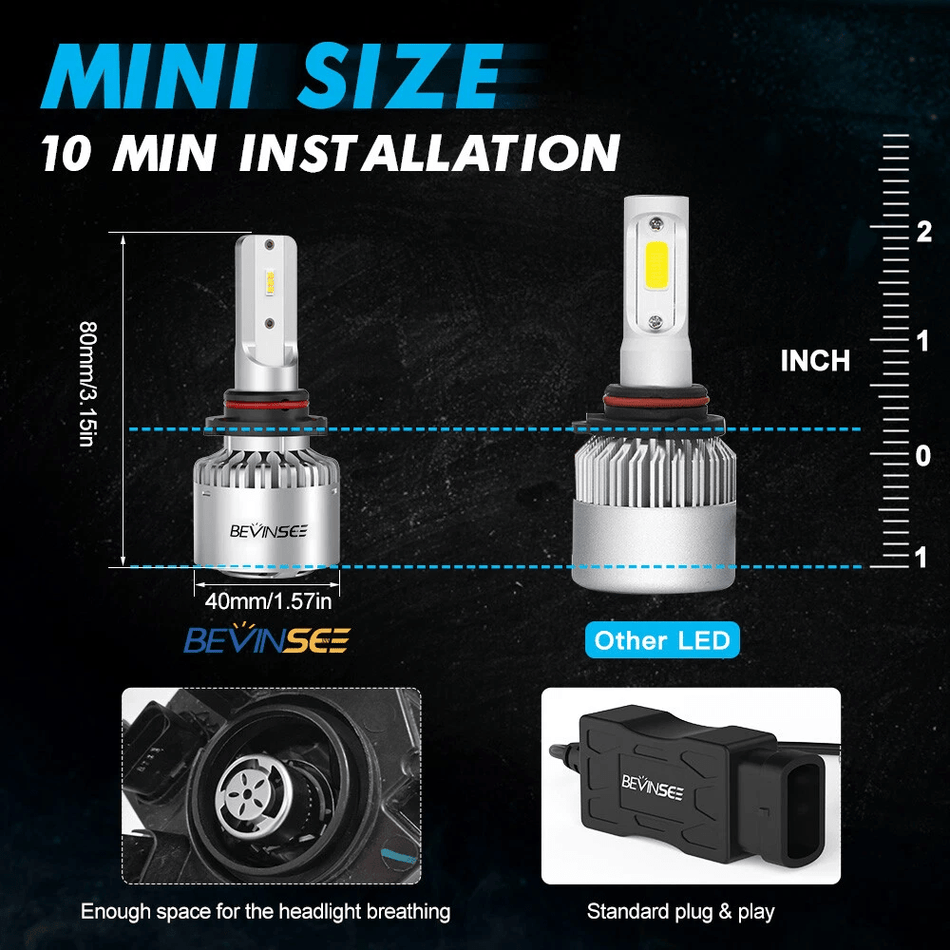BEVINSEE 9003 H11 LED Headlight Fog Light Bulbs Set Bright 6000K White H8 & H4