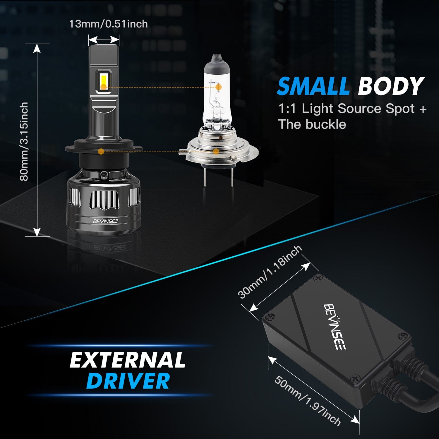 Bevinsee V45 2x H7 Headlight Bulbs Low/High Beam Light