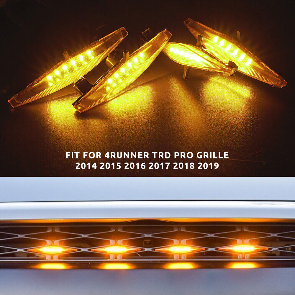 4 x Car Front Grill Grille LED Lights Amber Fit Toyota 4Runner TRD Pro 2014-2019