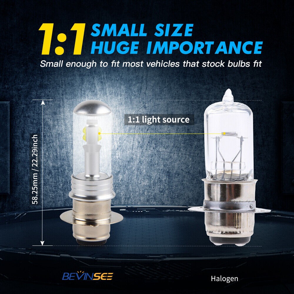 Bevinsee P15D LED Headlight Bulbs For ATV UTV Motorcycle H6M Lights 80W White Lamp Kit