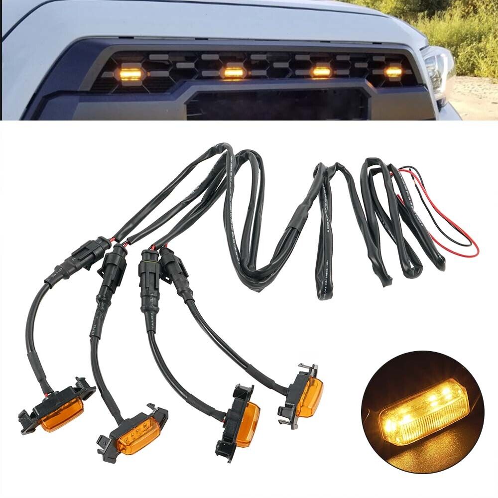 BEVINSEE 4X LED Grille Marker Running Light For Toyota Tacoma TRD Pro 2016-2019 Amber Len