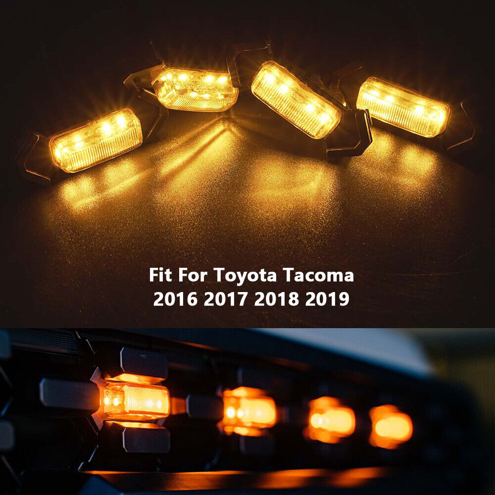 BEVINSEE Smoked Front Grille Amber LED Lights DRL Kit For Toyota Tacoma TRD Pro 2016-2019