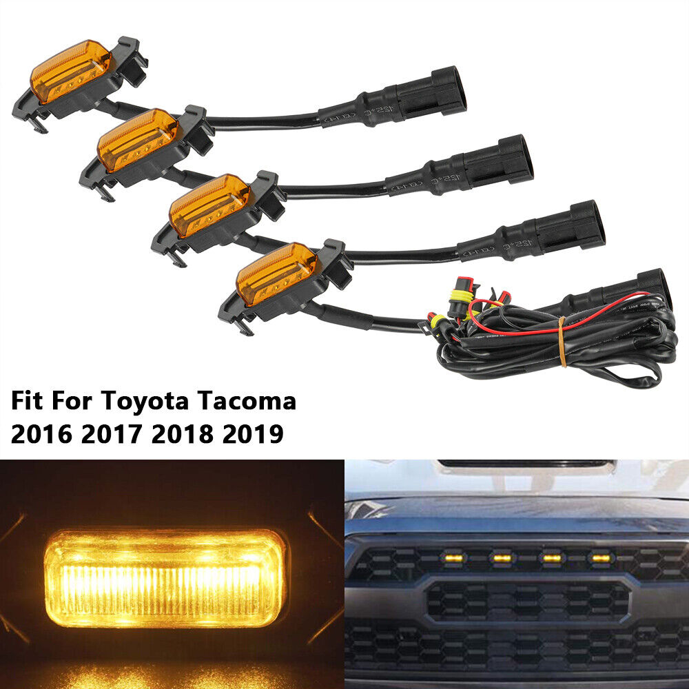 BEVINSEE 4X LED Grille Marker Running Light For Toyota Tacoma TRD Pro 2016-2019 Amber Len