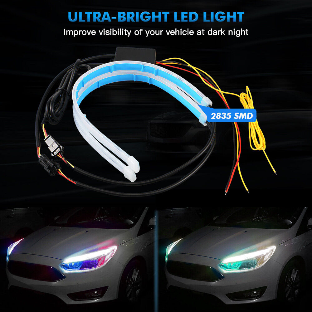 Bevinsee 30CM RGB LED DRL Light Remote Control Ultra-slim Turn Signal Strip Headlight