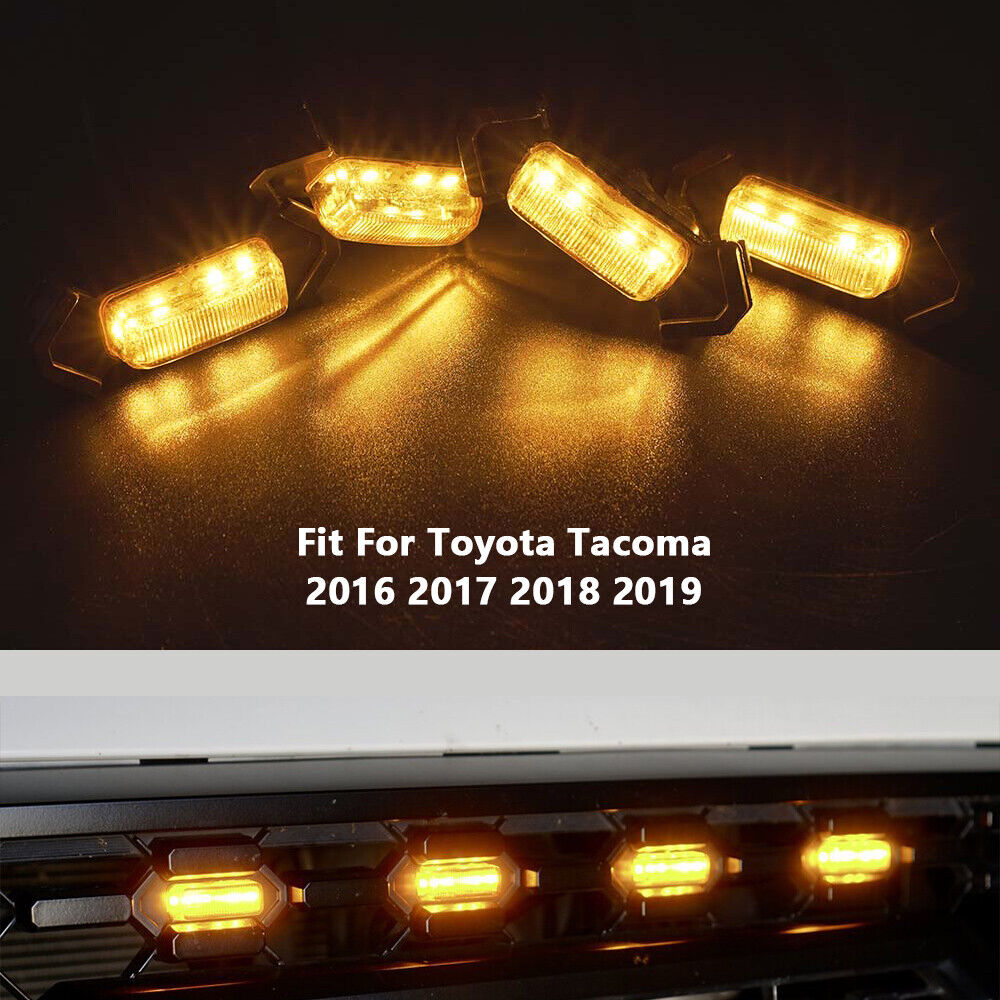 BEVINSEE 4X LED Grille Marker Running Light For Toyota Tacoma TRD Pro 2016-2019 Amber Len