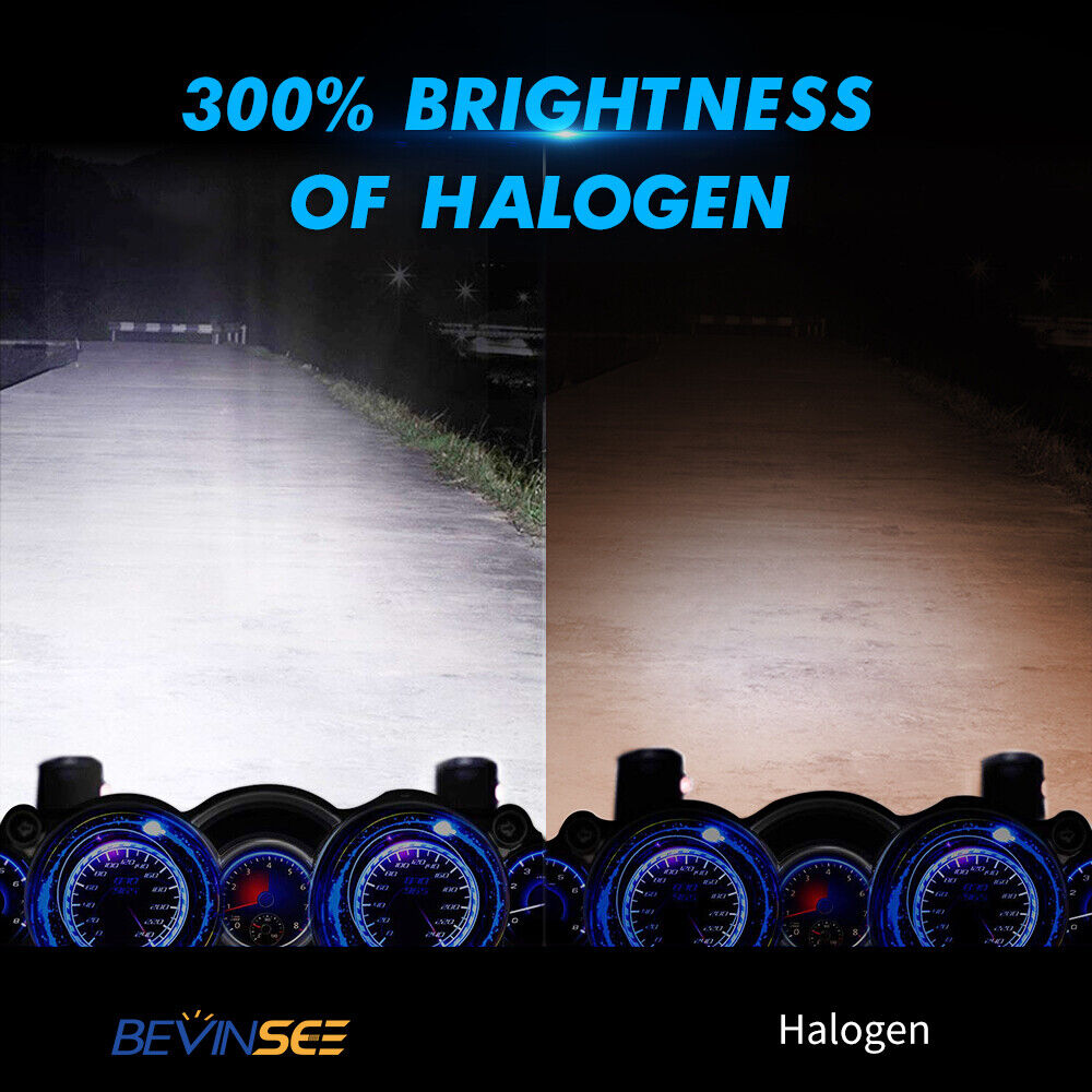 BEVINSEE 9006 HB4 LED Motorcycle Headlight Low Beam Kit 100W 6000K Pure White Light Bulbs