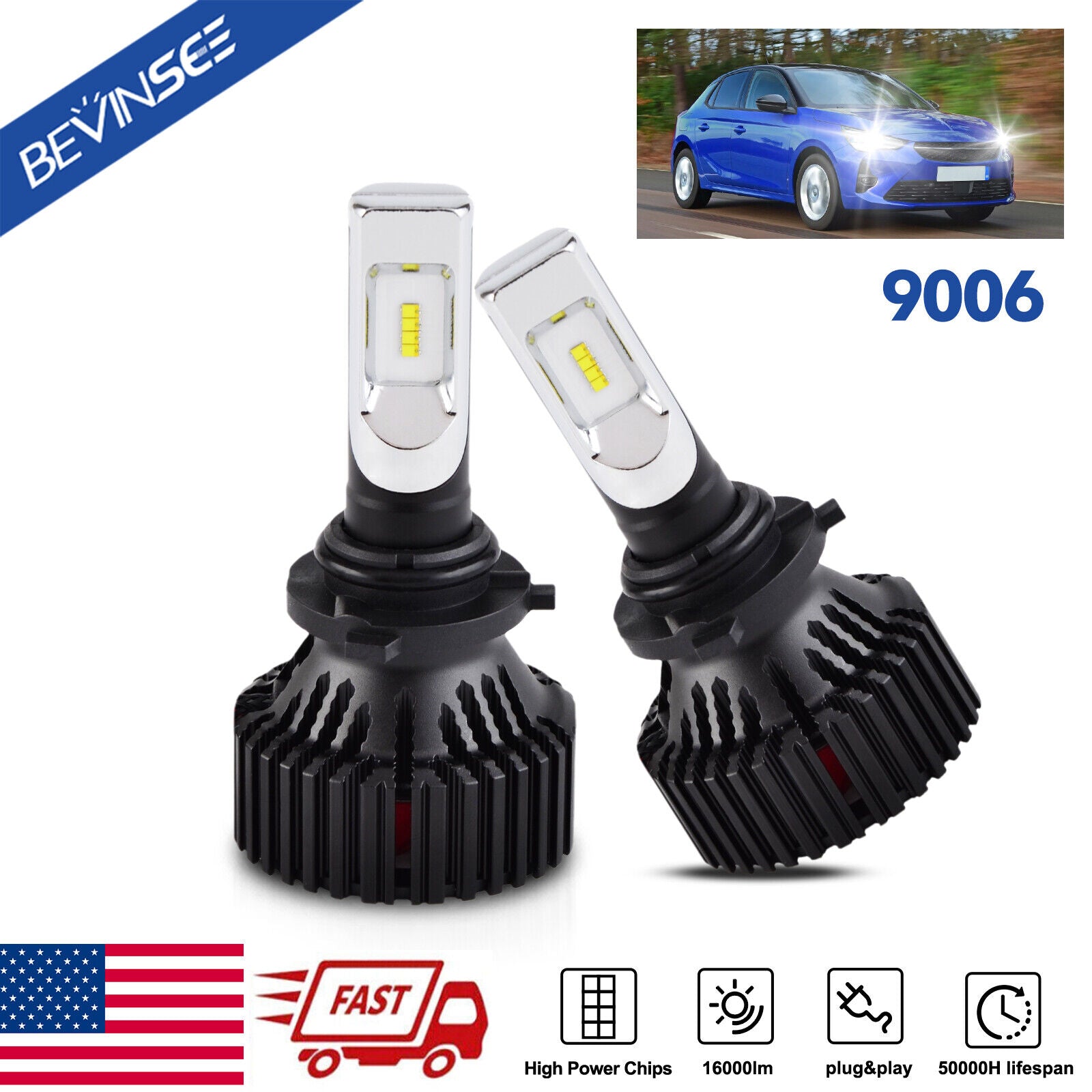 BEVINSEE 9006 HB4 LED Headlight Bulbs Low Beam For Toyota Camry Corolla Matrix