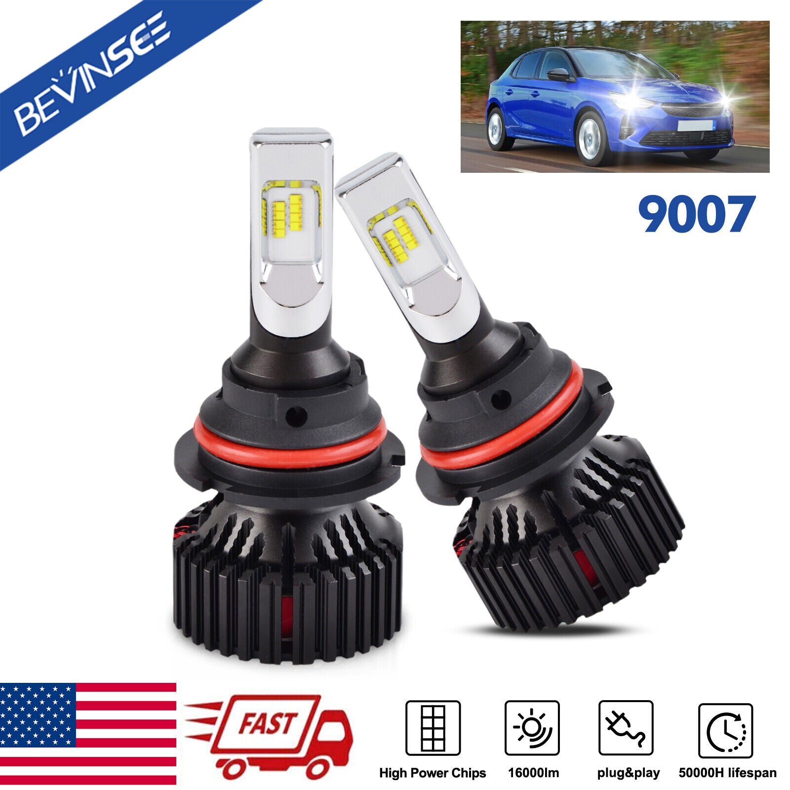 BEVINSEE9007 LED Headlight Bulbs For Subaru Legacy 1998-1999 Impreza 2002-2003