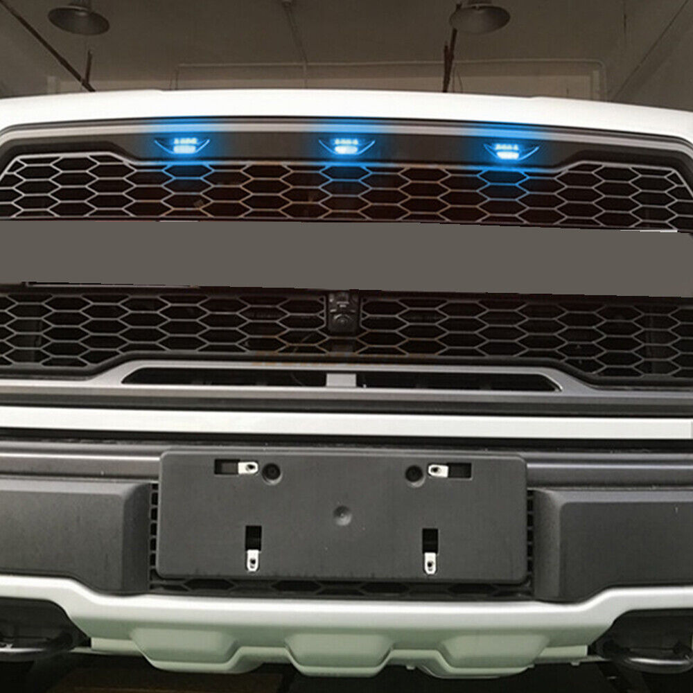 BEVINSEE 3pcs LED Front Grille DRL Running Lights Ice Blue For Ford F150 Raptor 2010-2018