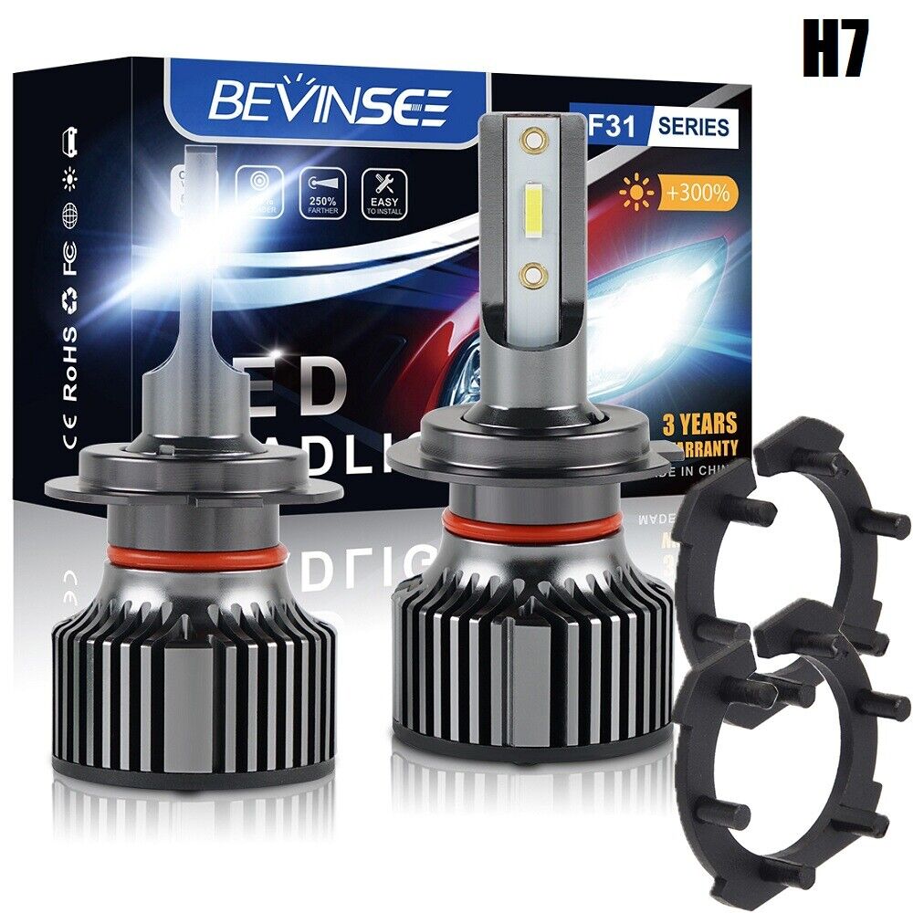Bevinsee H7 LED Headlights Bulbs W/ Adapters Socket Clips For Yamaha YZF R1 07-10 CSP