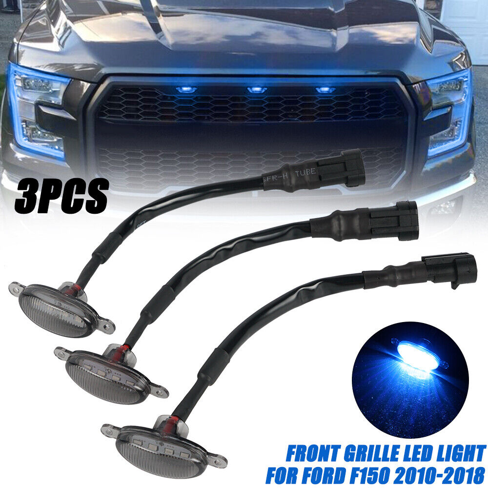 3 x Smoke LED Blue Lamp DRL Grille Light For Ford F150 Raptor 2010 2011 2012-2018