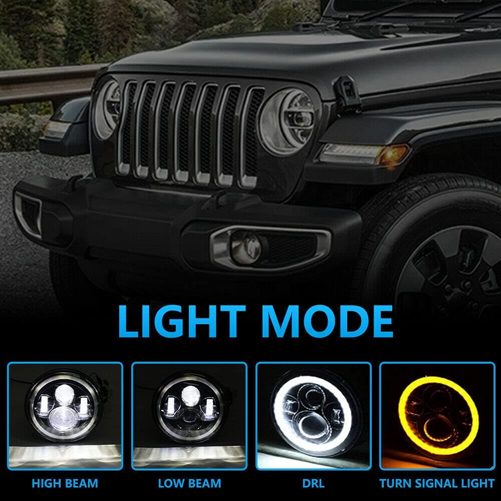 BEVINSEE 7" Halo LED Headlight 4" Fog Light Signal Combo Kit for Jeep Wrangler JK ,Hummer H3 H3T * 4pcs