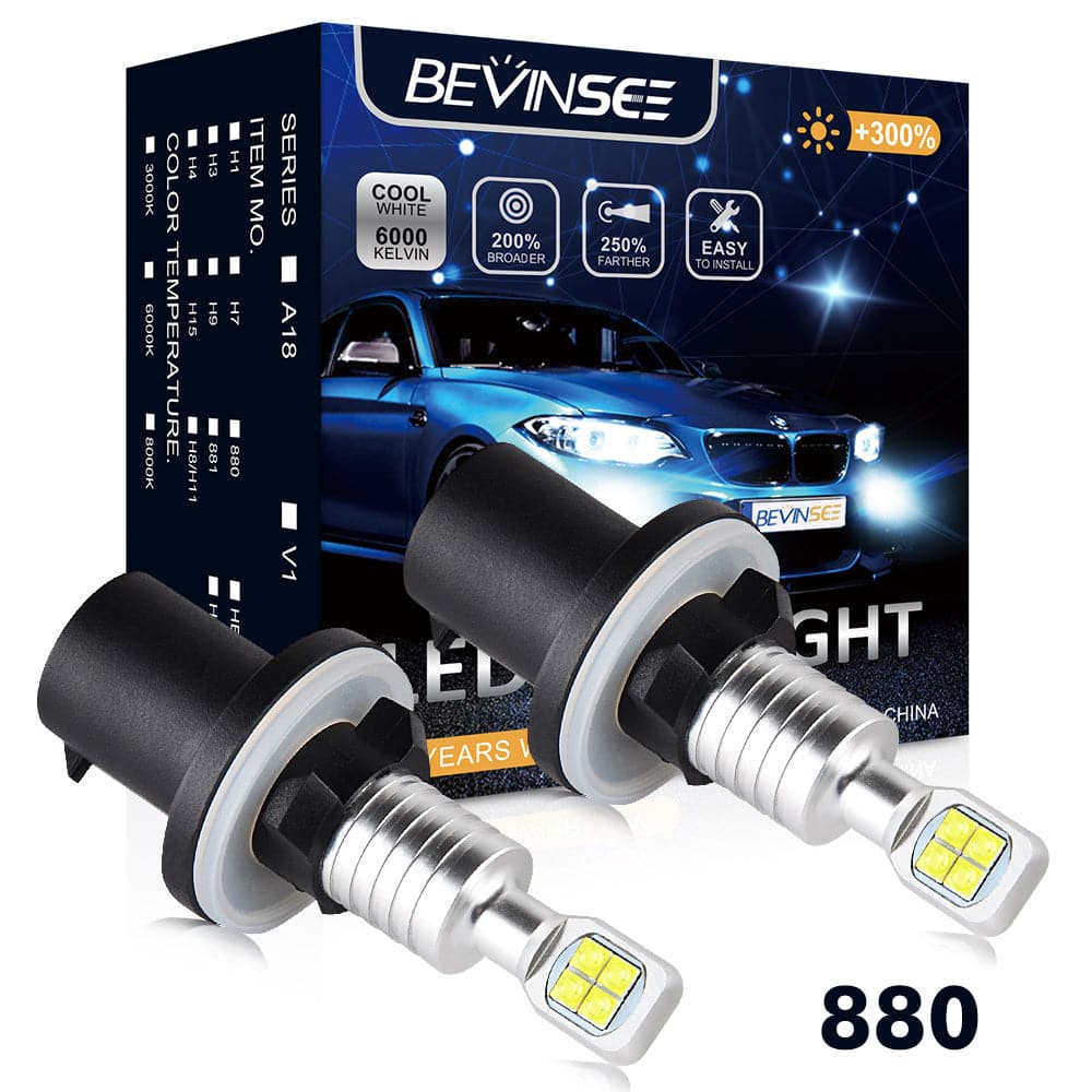 BEVINSEE 880 80W LED Fog Light 6000K White 1500LM Bulbs Kit Lamp 2PCS