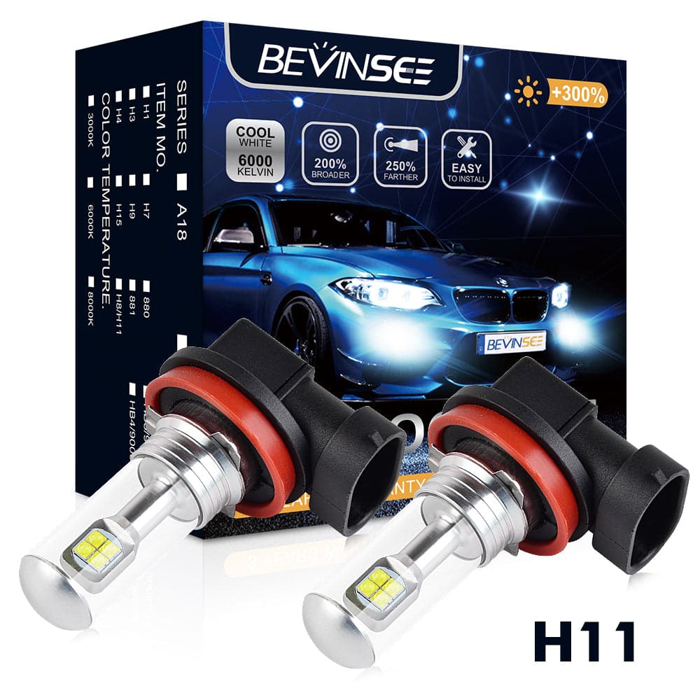 Bevinsee H8 H11 LED Lamps 1500LM 80W 6000K Fog Light Bulbs Kit