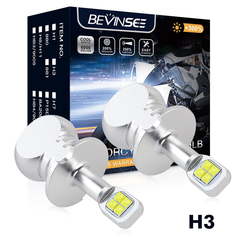 BEVINSEE H3 LED Motorcycle Headlight White Bulbs 6000K White Lamps