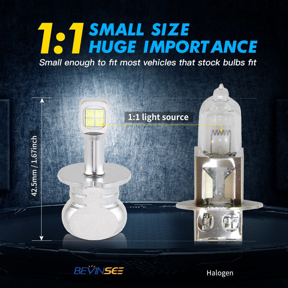BEVINSEE H3 LED Motorcycle Headlight White Bulbs 6000K White Lamps