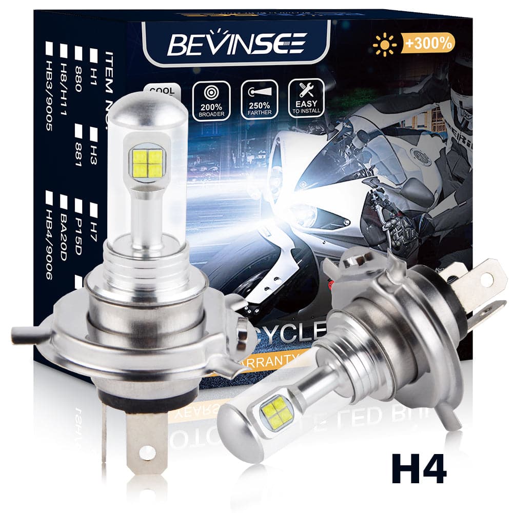 Bevinsee H4 9003 HB2 LED Motorcycle Headlight Bulbs 6000K White 2pcs
