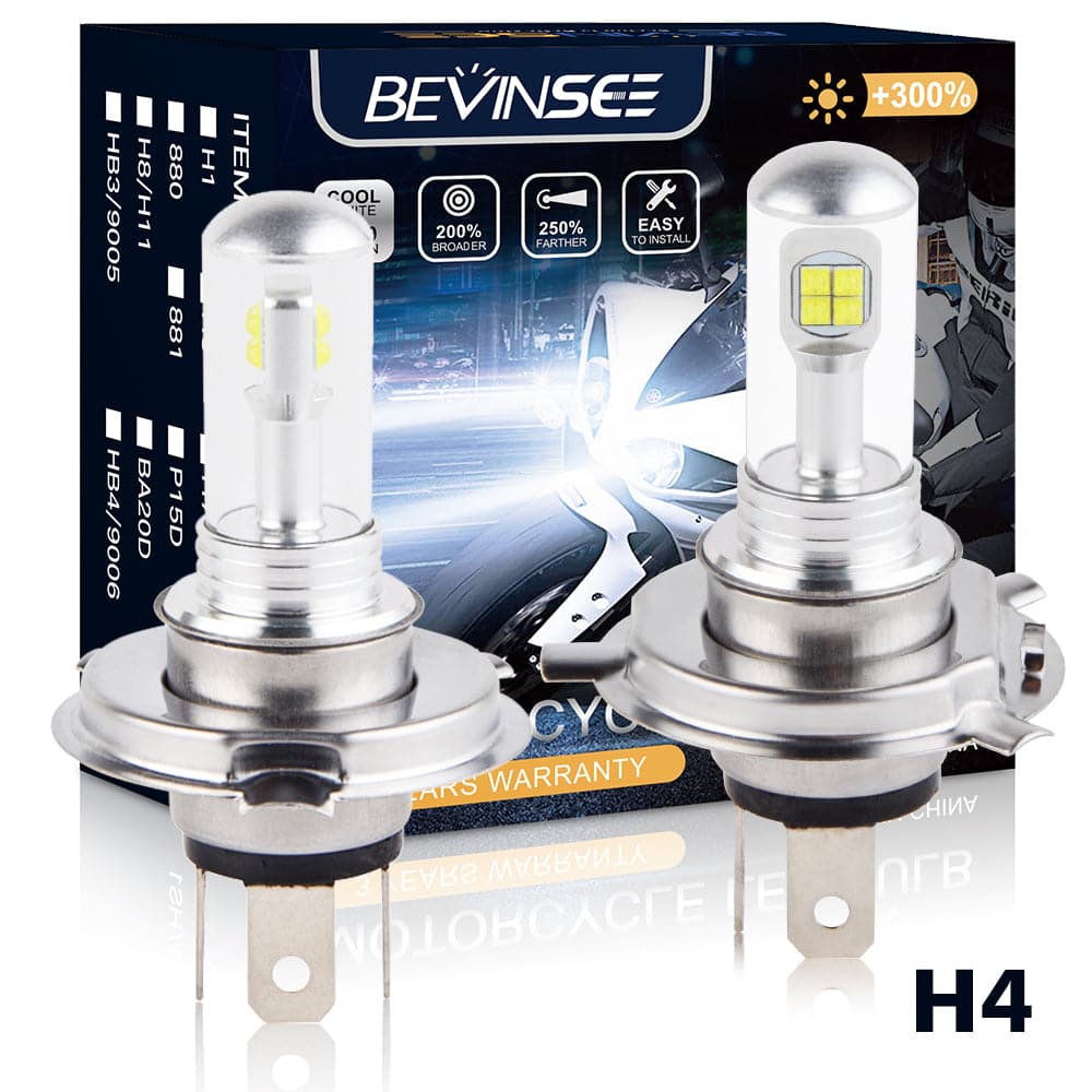 BEVINSEE H4 9003 HB2 LED Motorcycle Headlight Bulbs 6000K White 2pcs