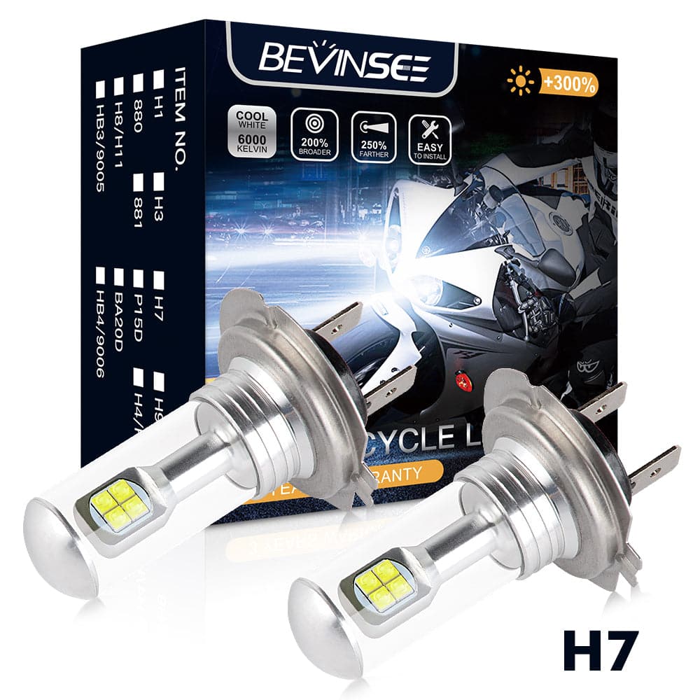 BEVINSEE H7 LED Motorcycle Headlight Lamp Bulbs 2pcs
