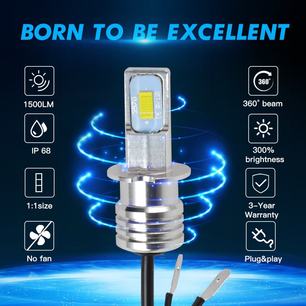 2PCS H3 100W 6000K LED Headlight Bulbs For ATV Polaris Sport 400L 400 1996-1999