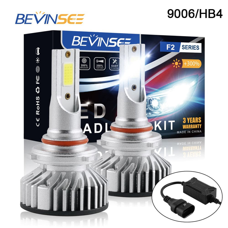 BEVINSEE 9006 HB4 COB LED Headlights Kit Low Beam 6000LM 6000K Super White Bulbs