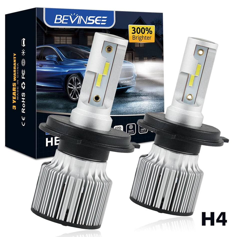 BEVINSEE F31C H4 9003 MINI LED Headlight Bulbs White Hi/Low Beam 10000LM