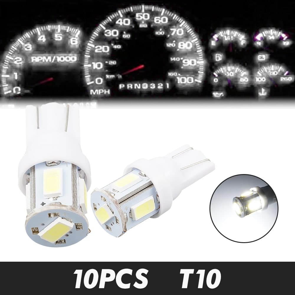 BEVINSEE 10pcs T10 White LED Instrument Panel Light Dash Cluster Gauge Lamp Bulbs 192 168