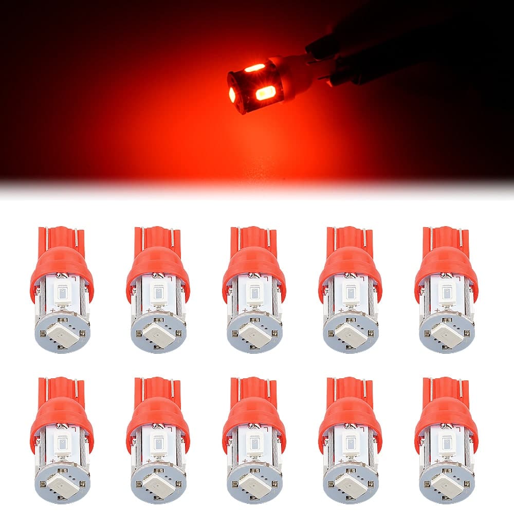 BEVINSEE 10pcs T10 White LED Instrument Panel Light Dash Cluster Gauge Lamp Bulbs 192 168