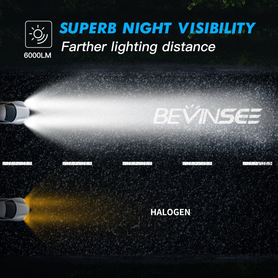 BEVINSEE 9007 HB5 LED Headlights Bulbs High-Low Beam 2pcs
