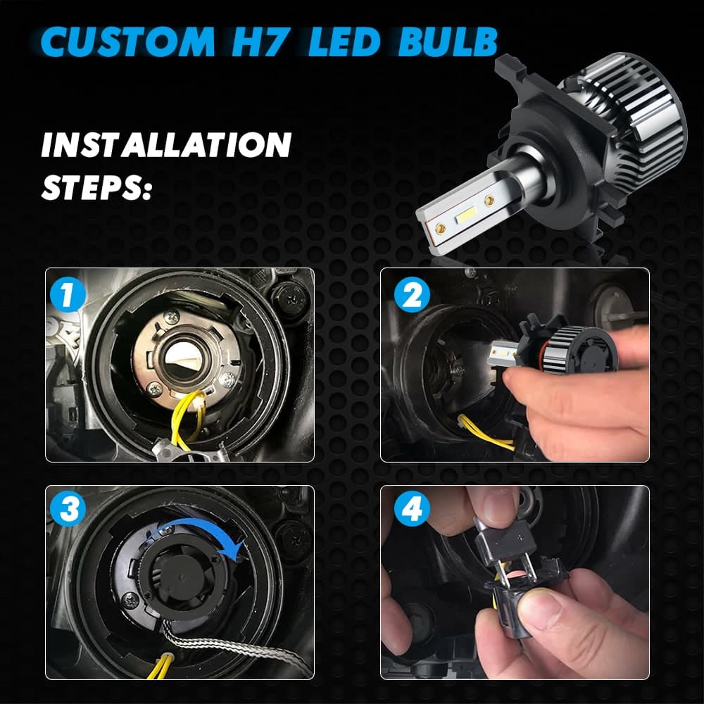 Custom 60W CSP LED Headlight Low Beam 10000LM Bright Lights 2x H7 Bulbs