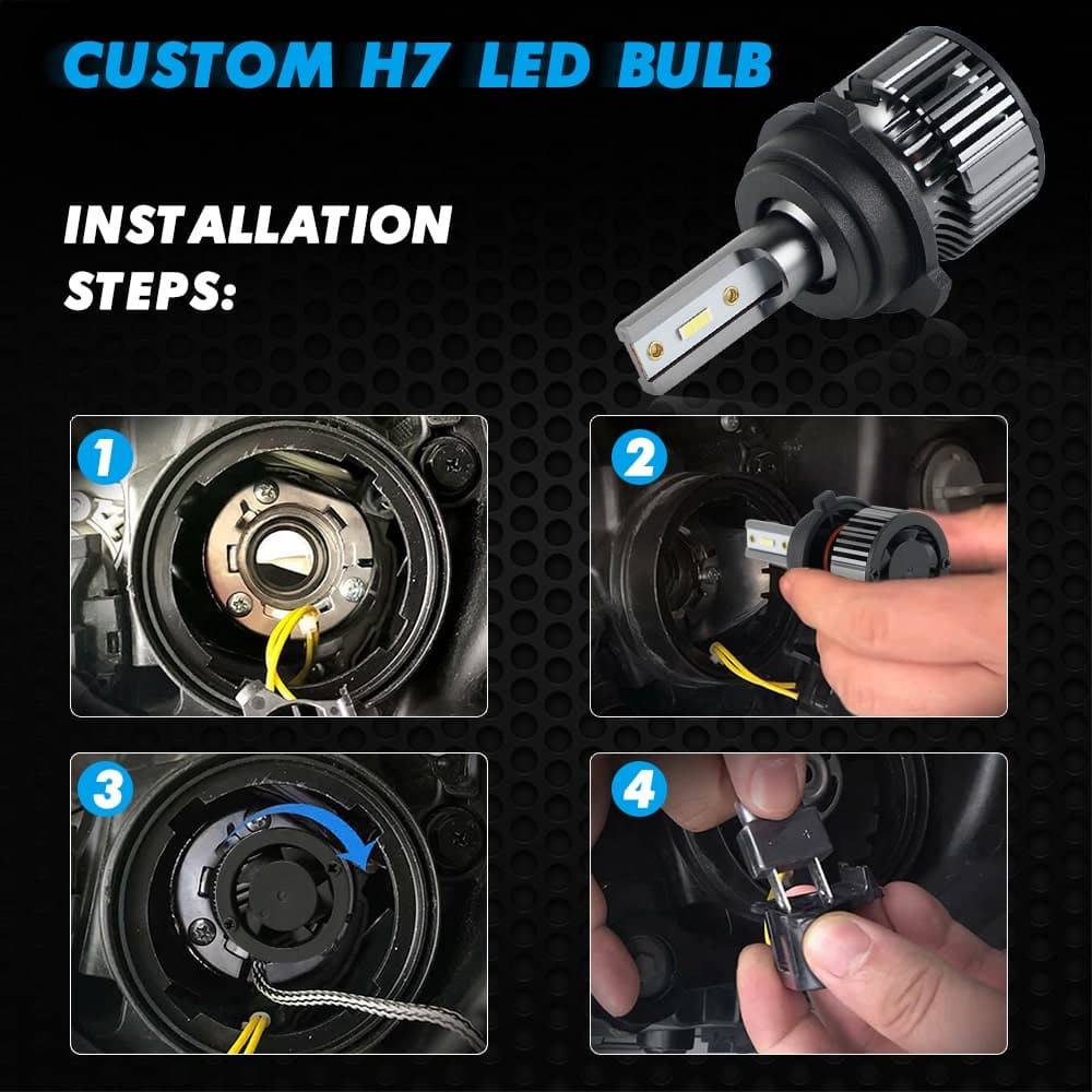 H7 LED Headlights Bulbs w/ Adapter Socket for Hyndai Starex 6000K White