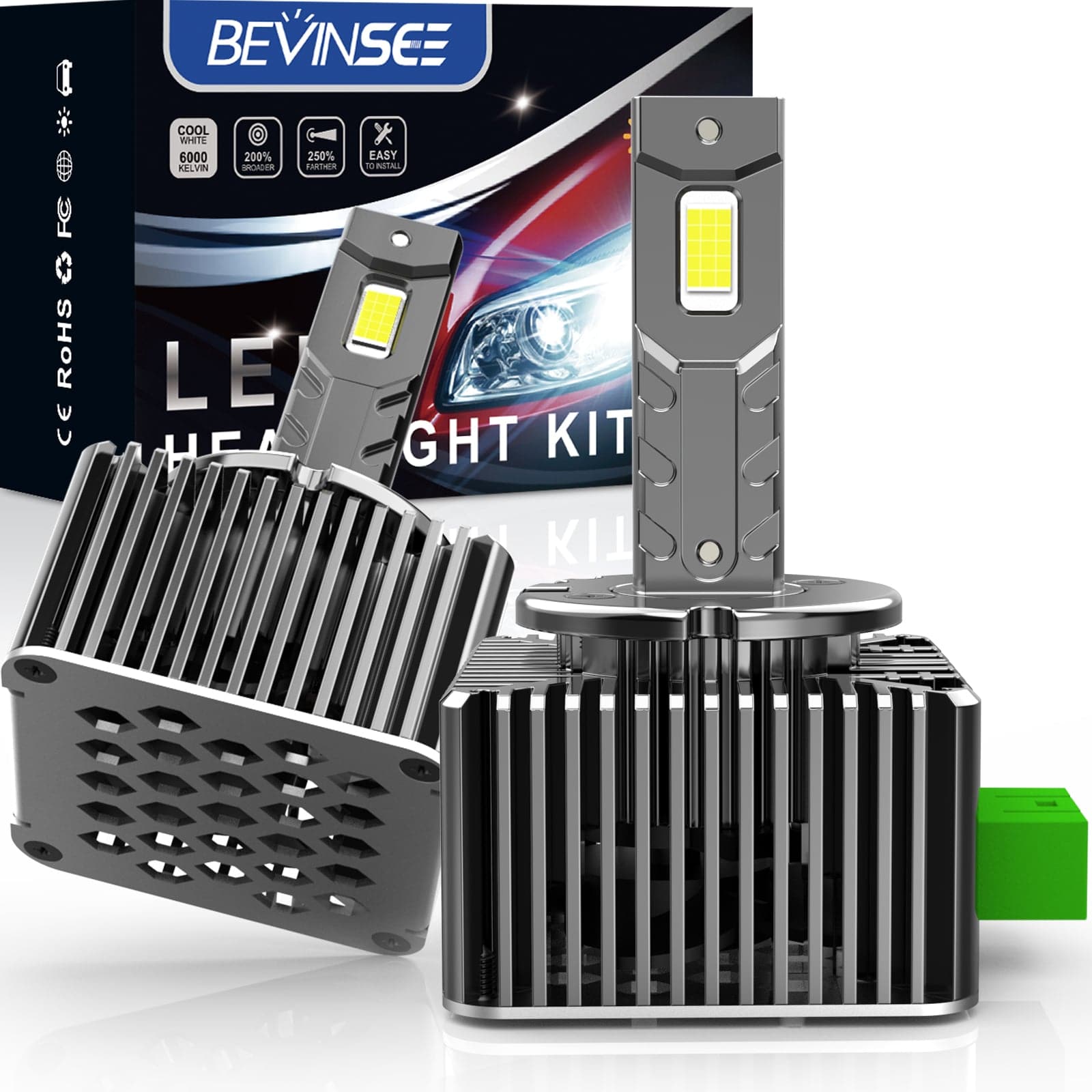 Bevinsee D3S/D3R LED Headlight Bulbs 7000LM/pair 6000K For HID Xenon