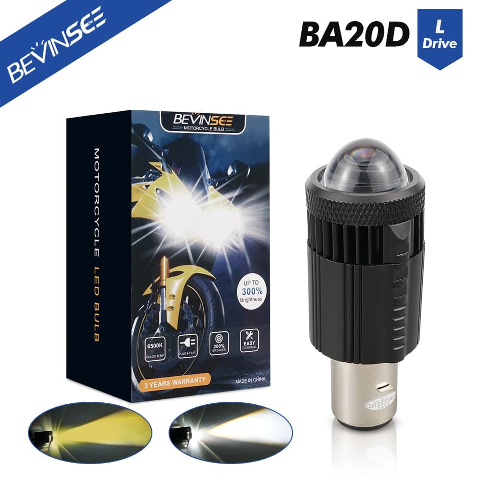 BEVINSEE M10F BA20D LED Motorcycle Headlight Projector Lens 30W 3000LM 3000K/6500K