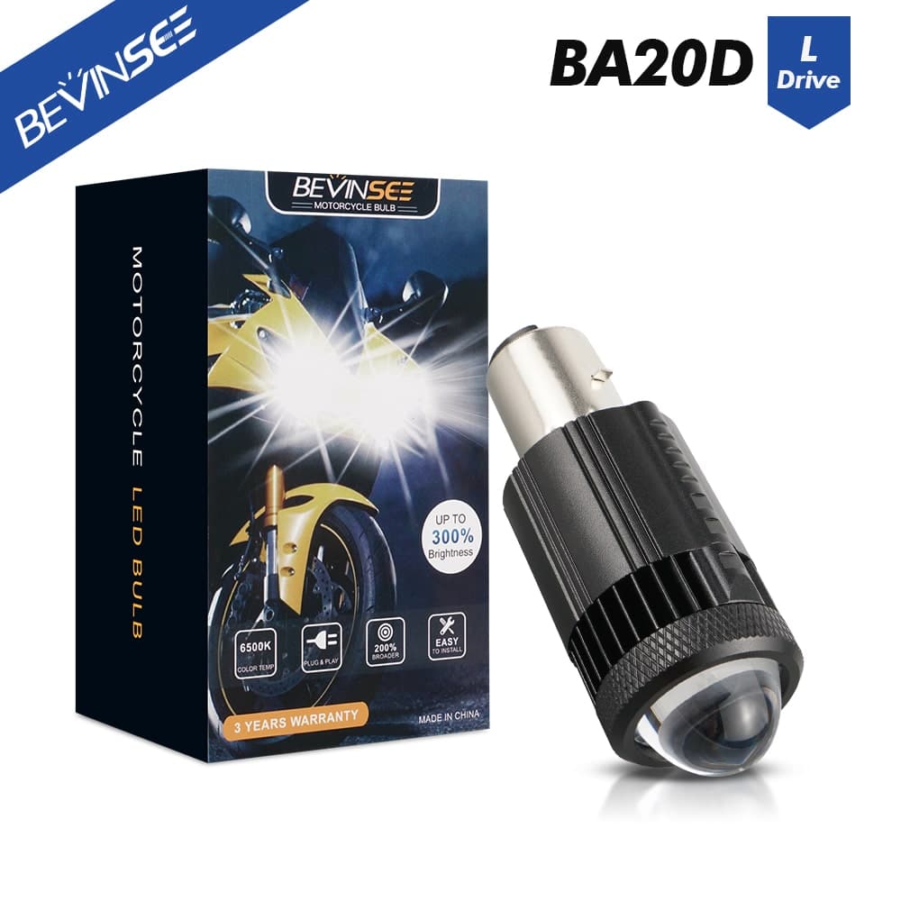 BEVINSEE M10F BA20D LED Motorcycle Headlight Projector Lens 30W 3000LM 3000K/6500K