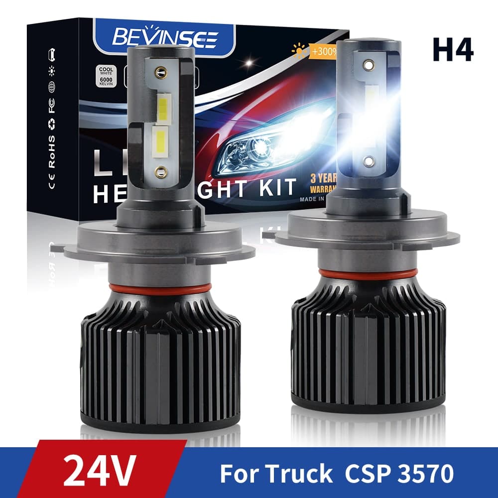 BEVINSEE Fit Ford Fiesta 1998-2001 H4 HB2 Dual Beam Conversion LED Headlight Bulb 24V 60W