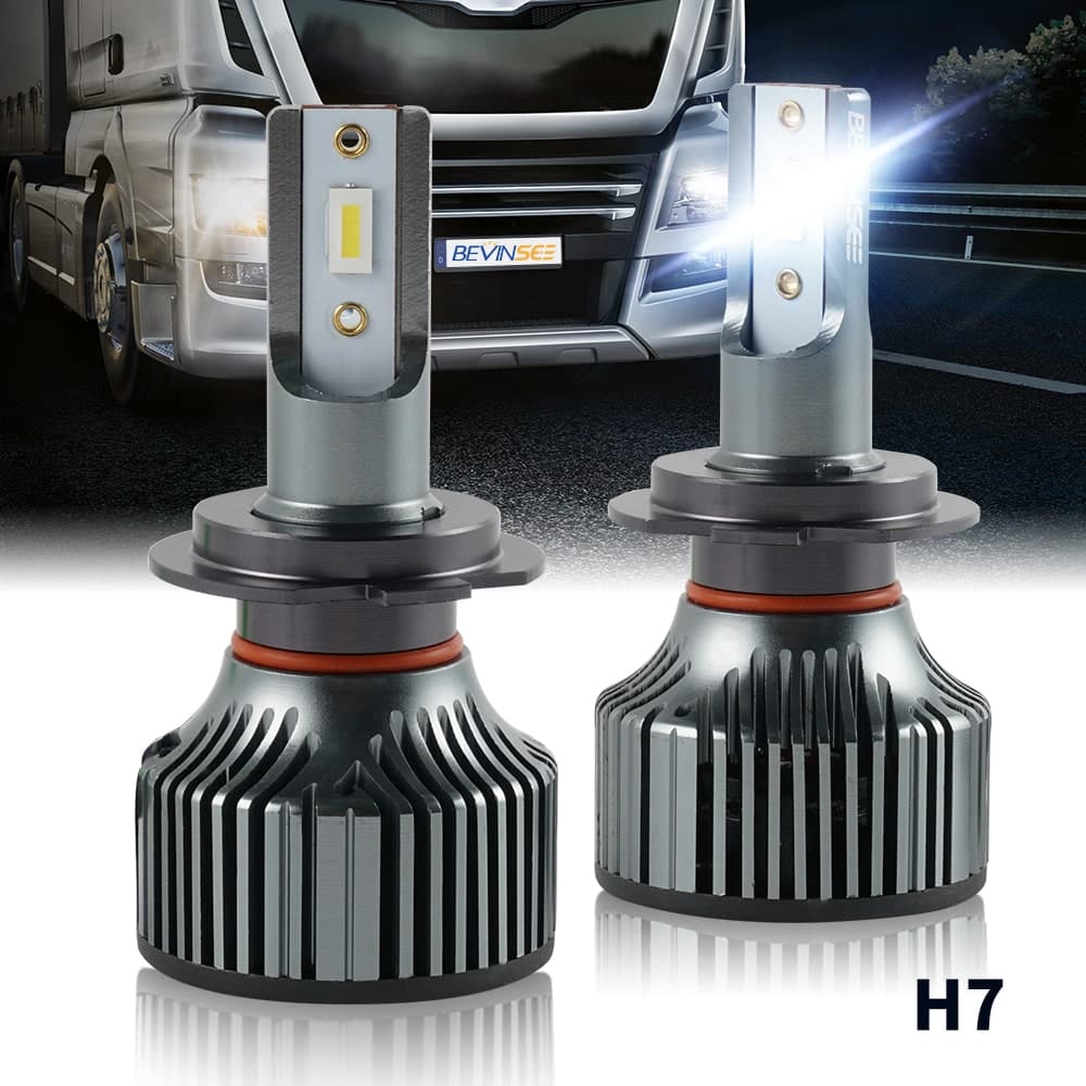 BEVINSEE H7 24V Heavy Truck LED Headlight Bulbs High Low Beam Lamps DRL 8000lm
