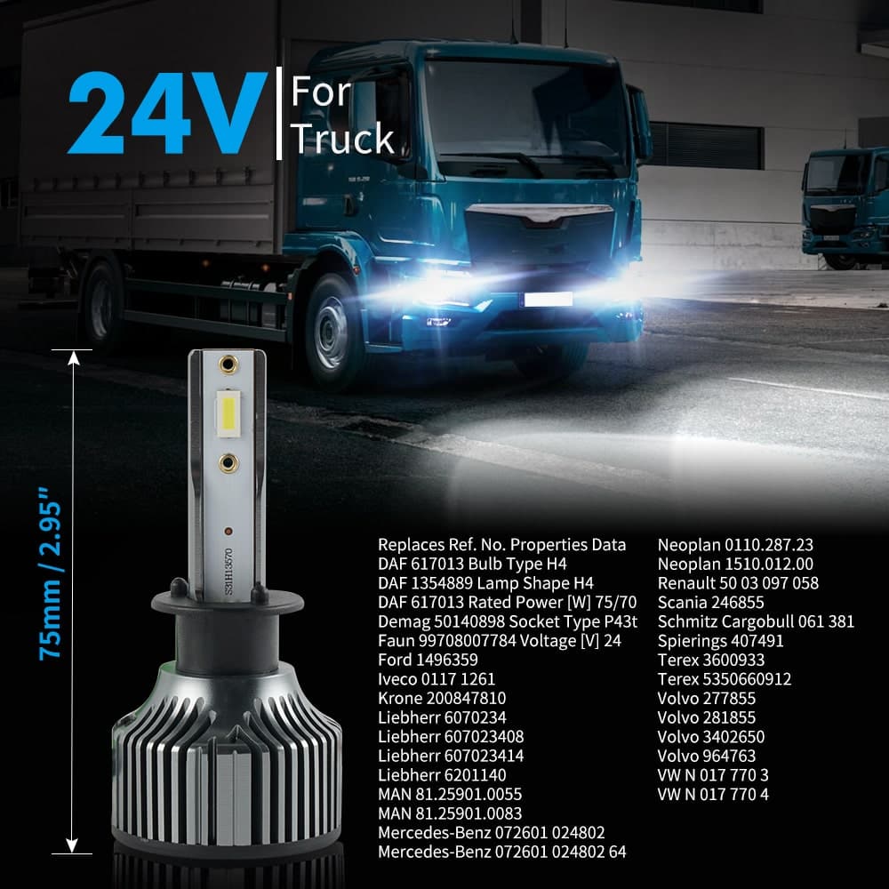H1 24V Truck LED Headlight Conversion Kit High Low Beam Bulbs 8000LM