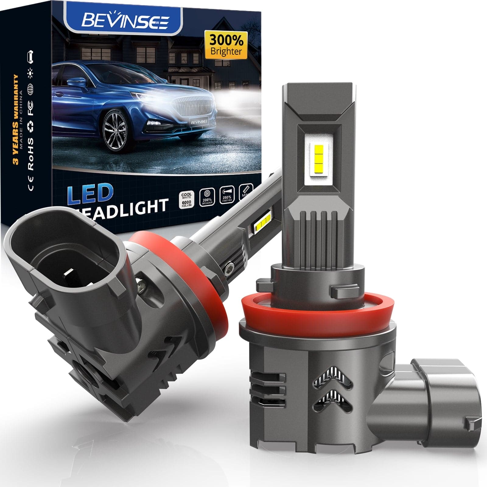 BEVINSEE S350 H11 H8 H9 LED Headlight Bulbs 50W Fog/Driving Lights